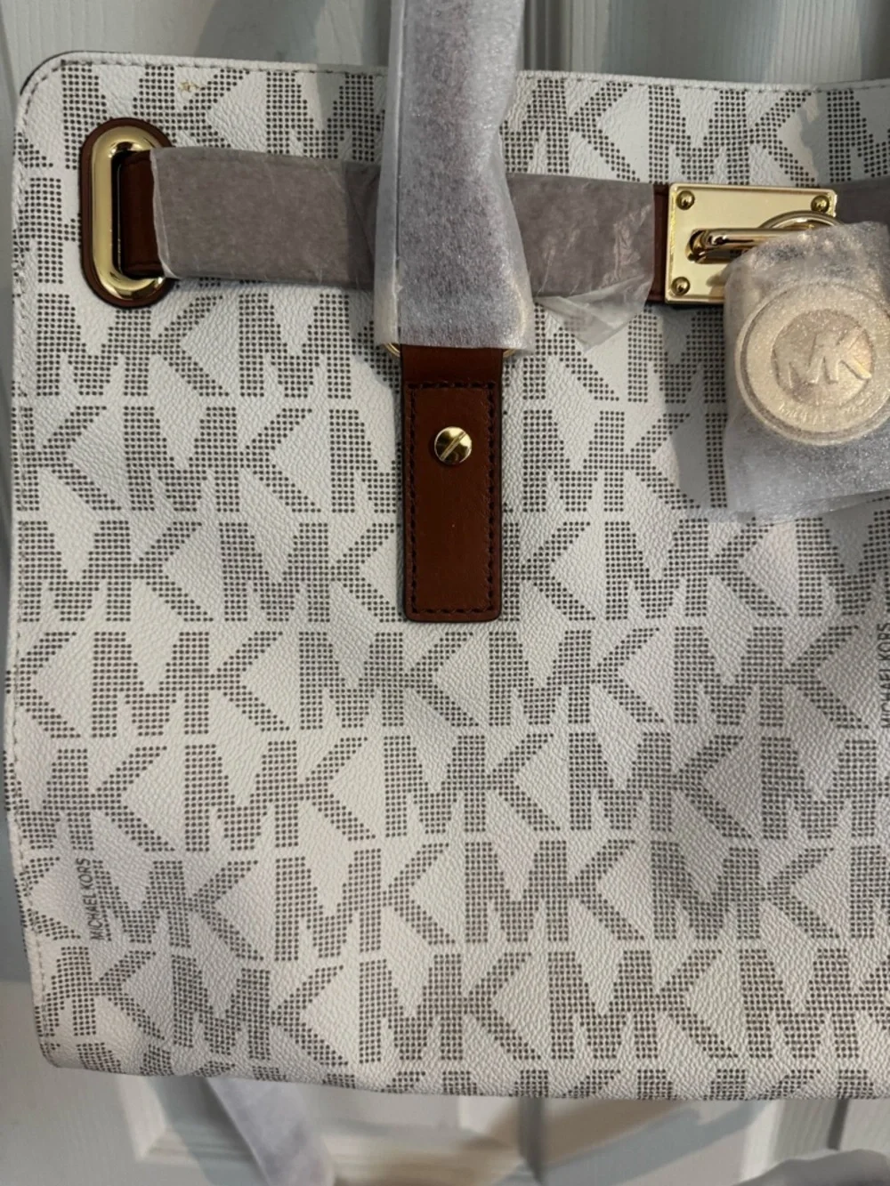 Michael Kors Hamilton PVC LG Signature Tote, Shoulder Bag $368 Vanilla #025  NWT
